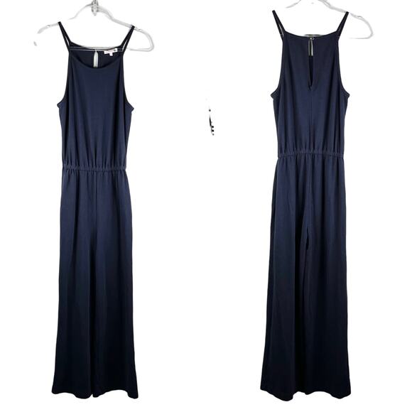 Sundry Ponte Wide Leg Navy Blue Jumpsuit 1 Small 4-6 Pockets - Picture 2 of 11